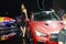 Red Infinity. Red Bull Young woman Shine Moscow International Automobile Salon Luxury