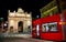 Red Innsbruck night tram - in motion