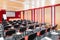 Red interior conference halls with flipchart, overhead projector