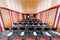 Red interior conference halls with flipchart, overhead projector