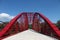 red iron pedestrian bridge