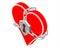 Red isometric heart locked with chain. Romantic concept for Valentine day.