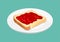 Red jam spread on toast bread. Plate of strawberry jelly sandwich.