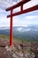 Red Japanese tori gate on top of Mt. Fuji