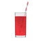 Red juice with smoothie glass and sparkling bubbles. Fruit organic drink. Transparent photo realistic illustration.