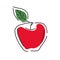 Red juicy apple with a leaf on a white background. Icon. Contour hand illustration