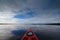 Red kayak on Coot Bay in Everglades National Park, Florida.