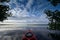 Red kayak on Coot Bay in Everglades National Park, Florida.