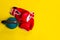 Red kettlebell box yellow space lue isolated iron object, for dumbbell gym for simple for athletic fist, competitive