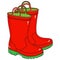Red kids rubber rain boots