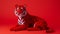 Red Knitted Tiger Toy On Bold Red Background