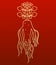 Red Korean Or Chinese Ginseng Root Logo. Silhouette Style Symbols On The Red Background. Golden Color Ginseng Symbols For Chinese