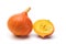 Red Kuri squash, whole fruit and cross-section, isolated