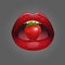 Red lady lips holding ripe strawberry