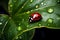 Red ladybug green leaf. Generate Ai
