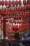 red lanterns over crowd on gerrard steet, chinatown london