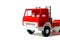 Red large cargo toy car stands on a white background