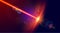 Red laser strike. Laser beam with bright shiny sparkles. image.