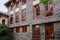 Red latticed windows of Chinese archaised building