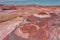 Red layered rocks and mesas that look like Mars, Utah, USA,