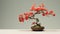 Red Leaf Bonsai Tree: Solarization Effect With Intricate Floral Arrangements