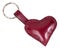 Red leather heart shape keychain isolated