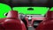 Red leather interior of luxury black sport car. Green screen footage. realistic 4K animation.