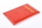 Red leather passport cover.