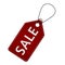 Red leather price tag labels with sale text