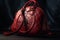 Red leather women\\\'s handbag on a dark background Ai generative