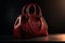 Red leather women\\\'s handbag on a dark background Ai generative