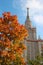 Red leaves of Moscow State University garden in autumn campus