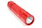 Red led pocket torch light isolated on white background. Modern tactical waterproof flashlight
