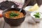 Red lentil soup and Greek yogurt