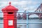 Red letterbox and Firth of Forth rail bridge