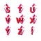 Red lettering type characters. Leaves flowers butterflies alphabet set. Stuvwxyz letters.