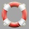 Red life buoy with rope. Isolated on neutrally grey background. Rescue circle for quick help. EPS 10