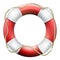 Red life buoy with rope. Isolated on white background. Rescue circle for quick help. EPS 10