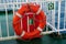 Red life buoy on Volcan de Taburiente ferry, Canary islands, Atlantic ocean