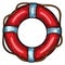 Red lifebuoy with rope isolated sketch. Hand drawn life ring in engraving style. Vintage illustration