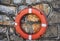 Red lifebuoy on a stone wal