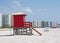 Red lifeguard booth on a beach