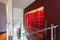 Red lighted wall in modern house