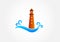 Red Lighthouse and swirly waves logo vector