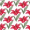 Red lily bright background. Summer colors seamless pattern.