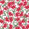 Red lily bright background. Summer colors seamless pattern