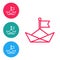 Red line Folded paper boat icon isolated on white background. Origami paper ship. Set icons in circle buttons. Vector