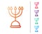 Red line Hanukkah menorah icon isolated on white background. Hanukkah traditional symbol. Holiday religion, jewish