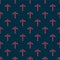 Red line Pickaxe icon isolated seamless pattern on black background. Vector