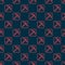 Red line Pickaxe icon isolated seamless pattern on black background. Vector